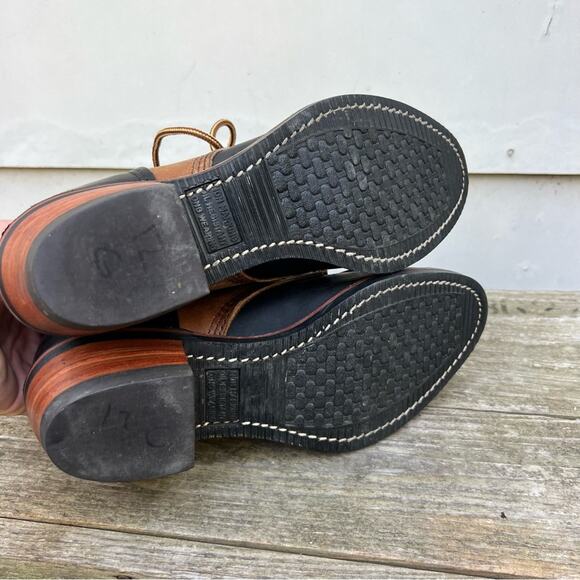 VTG 90s Black Brown Two Tone Lace Up Roper Kilte Fringe PAC Boots Roper 7 1/2M - Picture 7 of 8